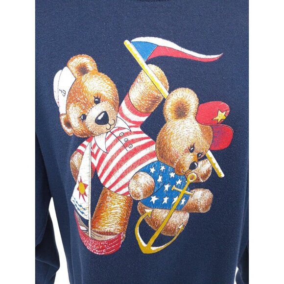 Vintage Gopher Sport Sweatshirt Womens L Navy Pullover Teddy Bear Graphic 90s - Picture 5 of 14